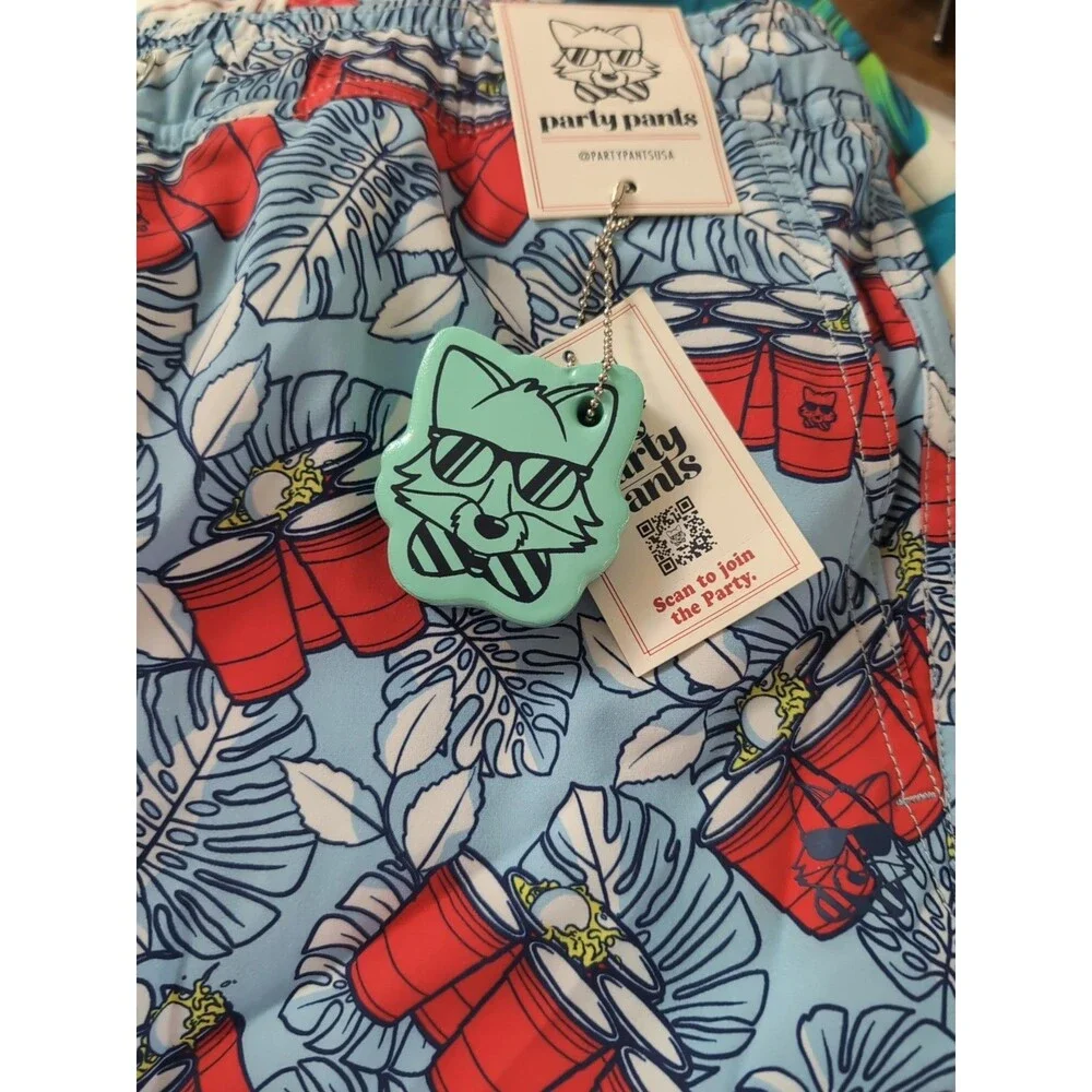 Party Pants Men’s Swim Trunks Sz M Wilmington Blue Sport Inner Pockets Quick-Dry